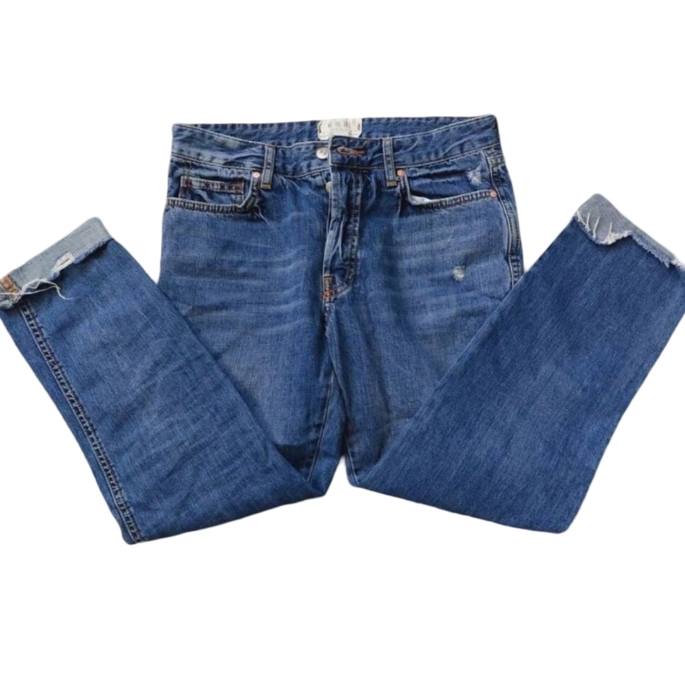 We The Free People High Rise Button Fly Raw Hem Ankle Jeans 26 Boho Distressed - Picture 2 of 6